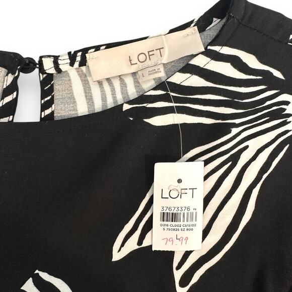 Ann Taylor LOFT NWT Women Bow Flounce Cuff Mini Dress L Black White Bell Sleeve - Picture 10 of 14